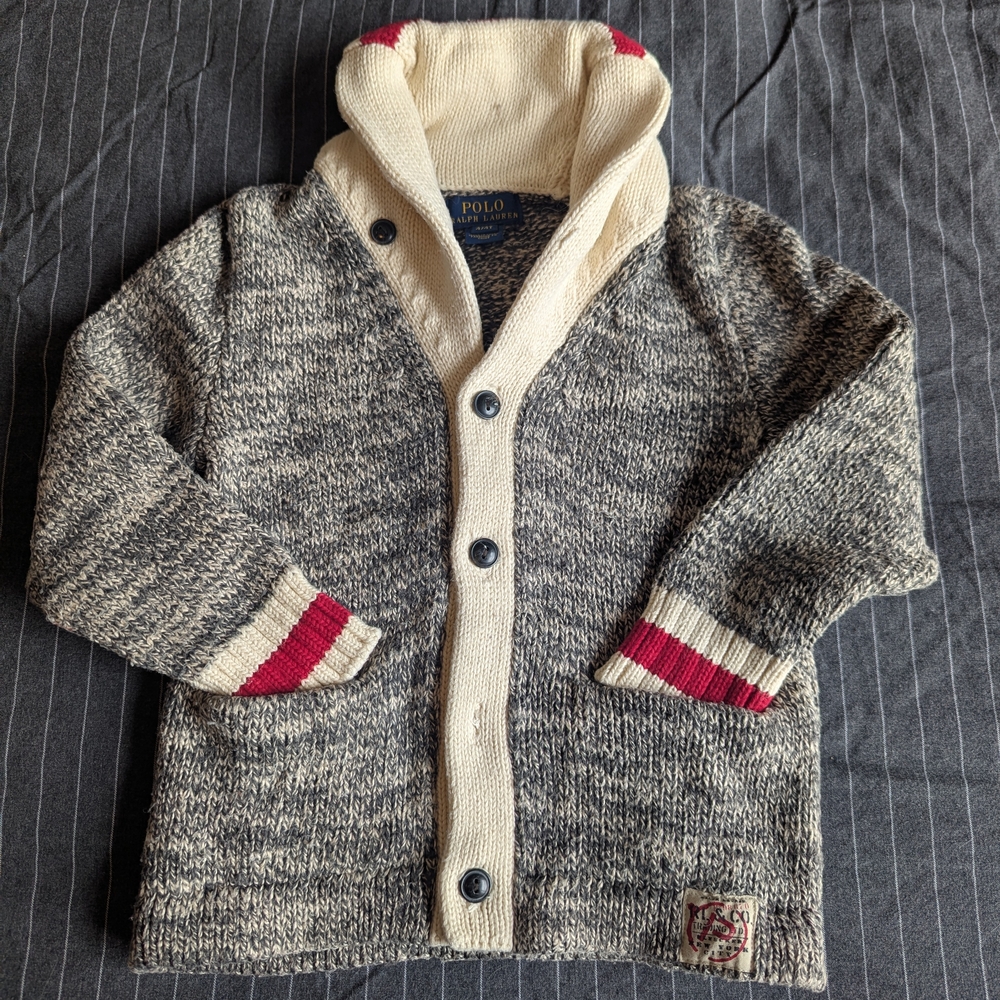 Polo by Ralph Lauren Kids Gray and Cream Knit Cardigan